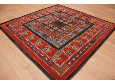 Leather carpet combination leather and carpet 147x147 cm Red