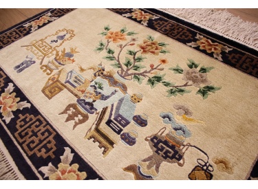 Hand-knotted chinese pure silk carpet 93x60 cm Beige