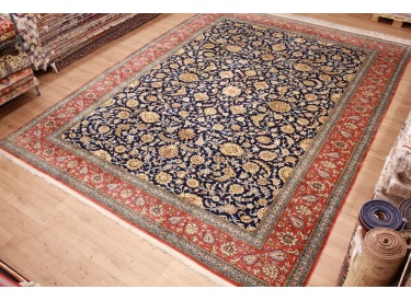 Persian carpet Ghom with silk 447x345 cm Dark blue