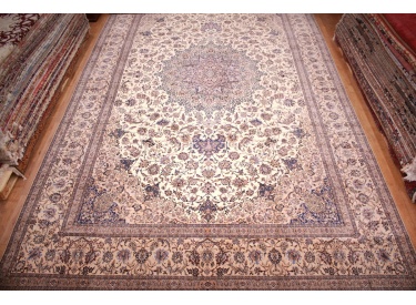 Oversize Persian carpet Nain with Silk Beige 667x405 cm