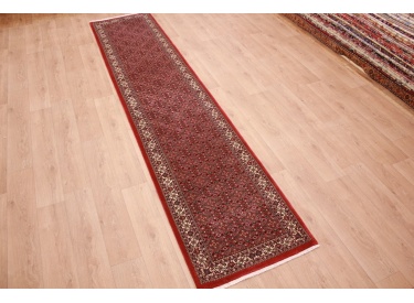 Runner Persian carpet "Bidjar" with silk 394x82 cm Red Allover