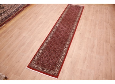 Läufer Perser Teppich Bidjar mit Seide 394x82 cm Rot Allover