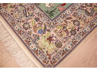 Persian carpet "Isfahan" with silk 164x104 cm Hunting