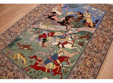 Persian carpet "Isfahan" with silk 164x104 cm Hunting