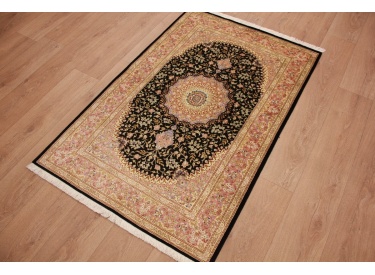Persian carpet Qum pure Silk 145x95 cm Black