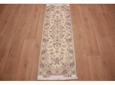 Persian carpet "Taabriz" Runner with Silk 148x51 cm Beige