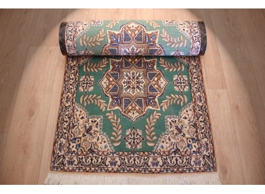 Persian carpet "Nain" 9la Runner with Silk 400x81 cm Green