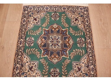 Persian carpet "Nain" 9la Runner with Silk 400x81 cm Green