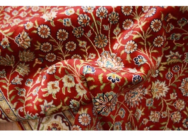 Very fine Hand-knotted pure silk Runner "Hereke" 305x78 cm Red