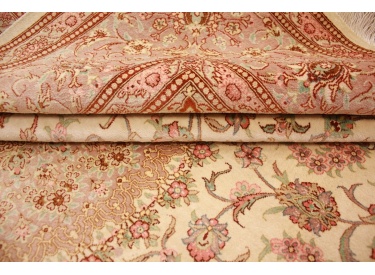 Silk Persian carpet Qum 193x134 cm Beige