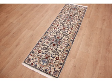 Persian carpet Nain 9la Runner with Silk 210x60 cm Beige