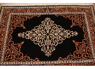 Perser Teppich Isfahan auf Seide 89x61 cm Schwarz