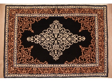 Perser Teppich Isfahan auf Seide 89x61 cm Schwarz