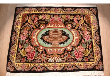 Fine Persian carpet Ghom Wool 92x69 cm Blak