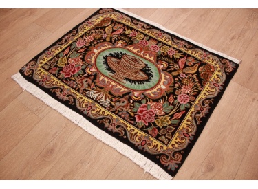 Fine Persian carpet Ghom Wool 92x69 cm Blak