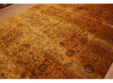 Vintage  carpet modern overdyed used look Gold 430x278 cm