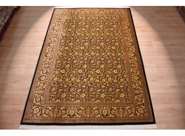 Persian carpet "Ghom" pure silk 298x200 cm Black/Gold