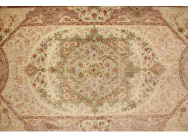 Silk persian carpet Qum rug 210x135 cm Beige