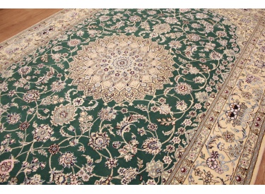Fine Persian carpet  Nain 9la with silk 315x200 cm Green