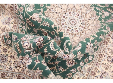 Fine Persian carpet  Nain 9la with silk 310x200 cm Green