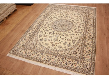 Persian carpet Nain 9la wool and silk 350x250 cm Beige