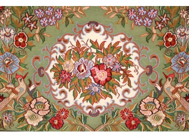 Fine Persian carpet Ghom Wool 90x69 cm Green
