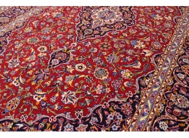 Hand-knotted Persian carpet "Kashan" virgin wool 374x247 Red
