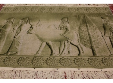 Persian carpet "Tabriz" with Silk 72x49cm Frame rug RELIEF