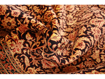 Perserteppich Ghom Seidenteppich 200x200 cm Schwarz-Gold