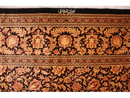 Perserteppich Ghom Seidenteppich 200x200 cm Schwarz-Gold