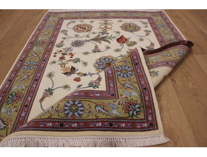 Persian carpet Tabriz 60 Raj with Silk 155x102 cm Beige