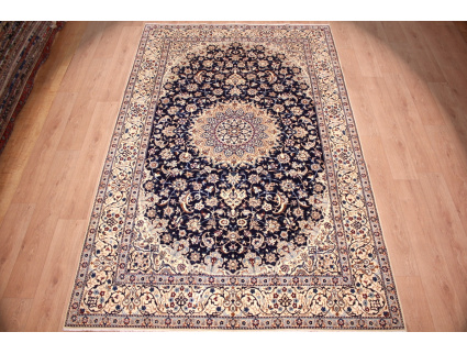 Perser Teppich Nain 9 La mit Seide 314x203 cm Blau