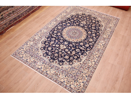 Perser Teppich Nain 9 La mit Seide 314x203 cm Blau
