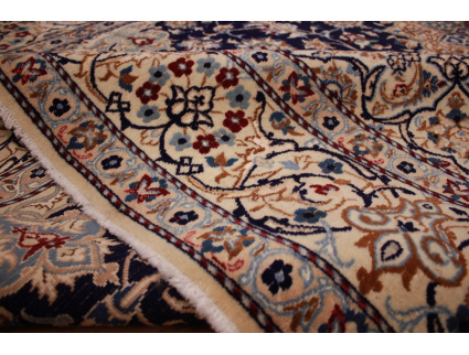 Perser Teppich Nain 9 La mit Seide 314x203 cm Blau