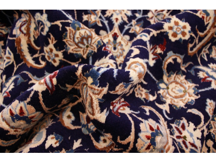 Perser Teppich Nain 9 La mit Seide 314x203 cm Blau
