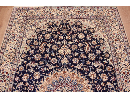 Perser Teppich Nain 9 La mit Seide 314x203 cm Blau