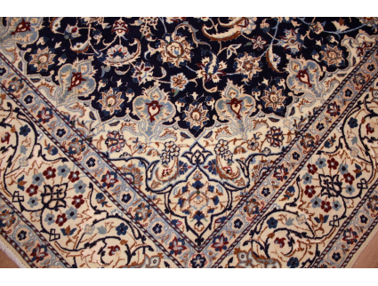 Perser Teppich Nain 9 La mit Seide 314x203 cm Blau