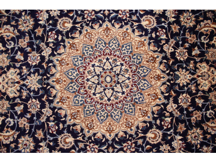 Perser Teppich Nain 9 La mit Seide 314x203 cm Blau