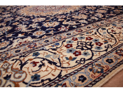 Perser Teppich Nain 9 La mit Seide 314x203 cm Blau