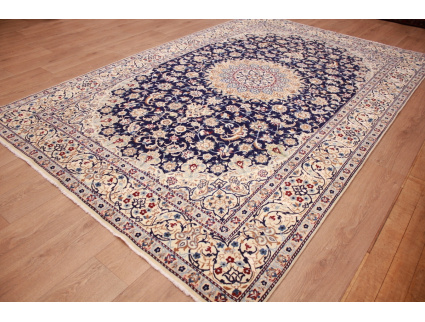 Perser Teppich Nain 9 La mit Seide 314x203 cm Blau
