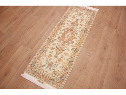 Persian carpet Tabriz Runner with Silk 151x51 cm Beige