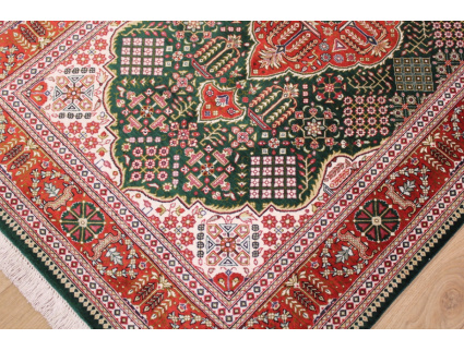 Persian carpet Ghom pure silk 124x77 cm Green